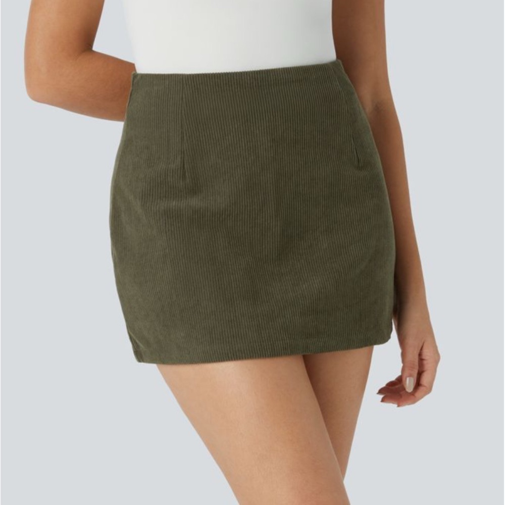 Halara Olive Green High Waisted Mini Corduroy Skirt